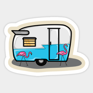 Retro blue flamingo campers Sticker